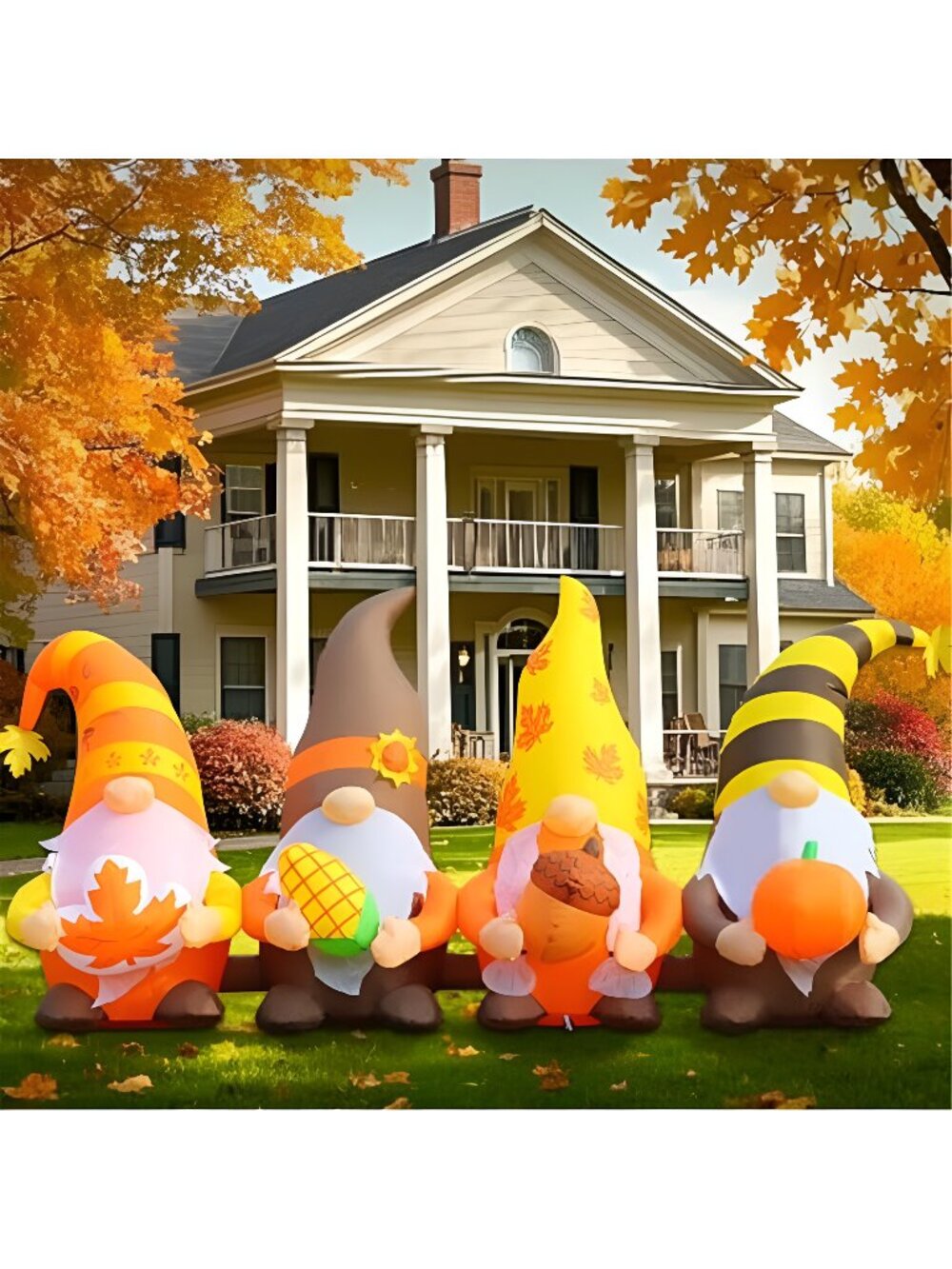 8FT Thanksgiving Inflatables Outdoor Decorations, Four Gnomes Fall Blow up